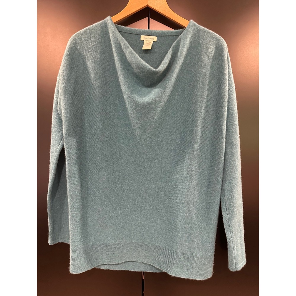 Sundance‎ Womens 100% Cashmere Cowl Neck Sweater Teal Blue Size XS RN 106205